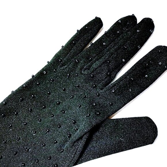True Vintage Unworn 1950s Black Beaded Longer Length Evening Gloves One Size - Picture 4 of 7